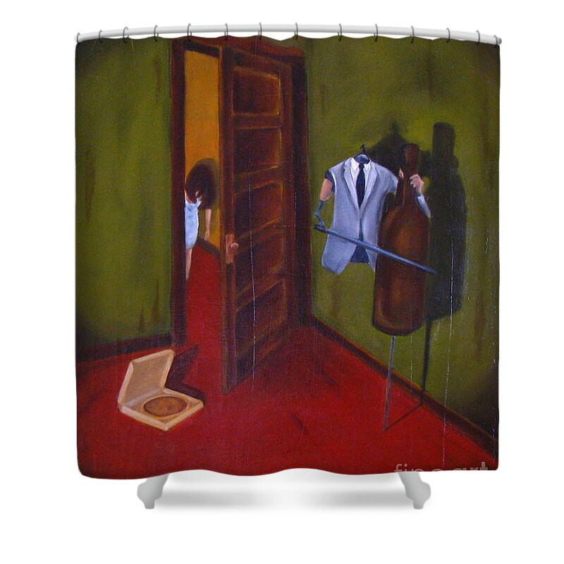 Green Shower Curtain featuring the painting Play For Your Dinner #1 by M Oliveira
