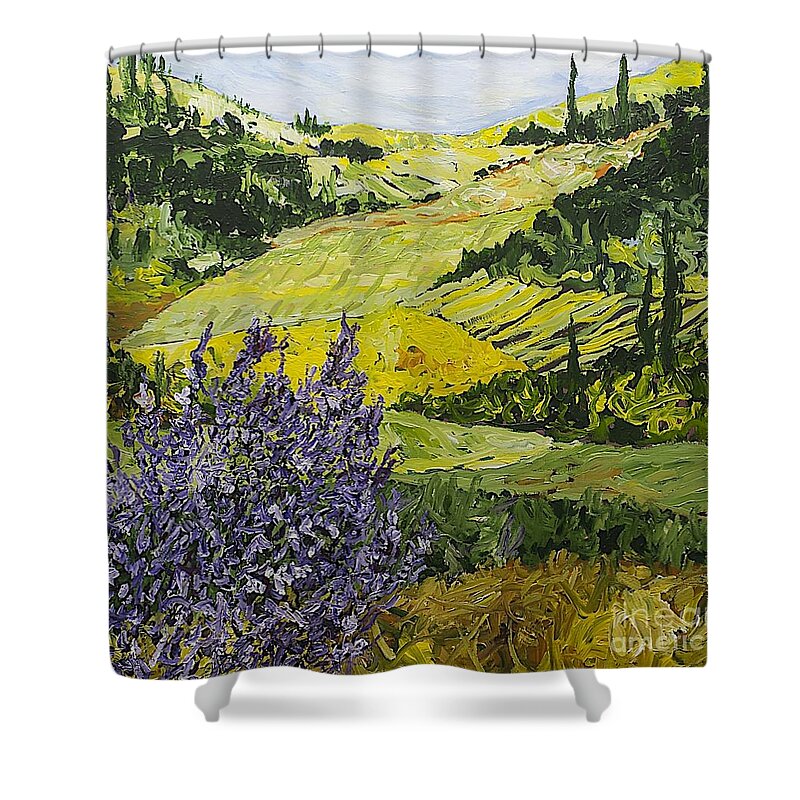 Landscape Shower Curtain featuring the painting Pleasant Heart by Allan P Friedlander