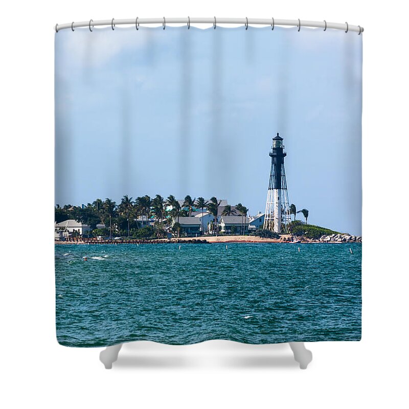 Aid Shower Curtain featuring the photograph Pompano and the Hillsboro Inlet Lighthouse by Ed Gleichman
