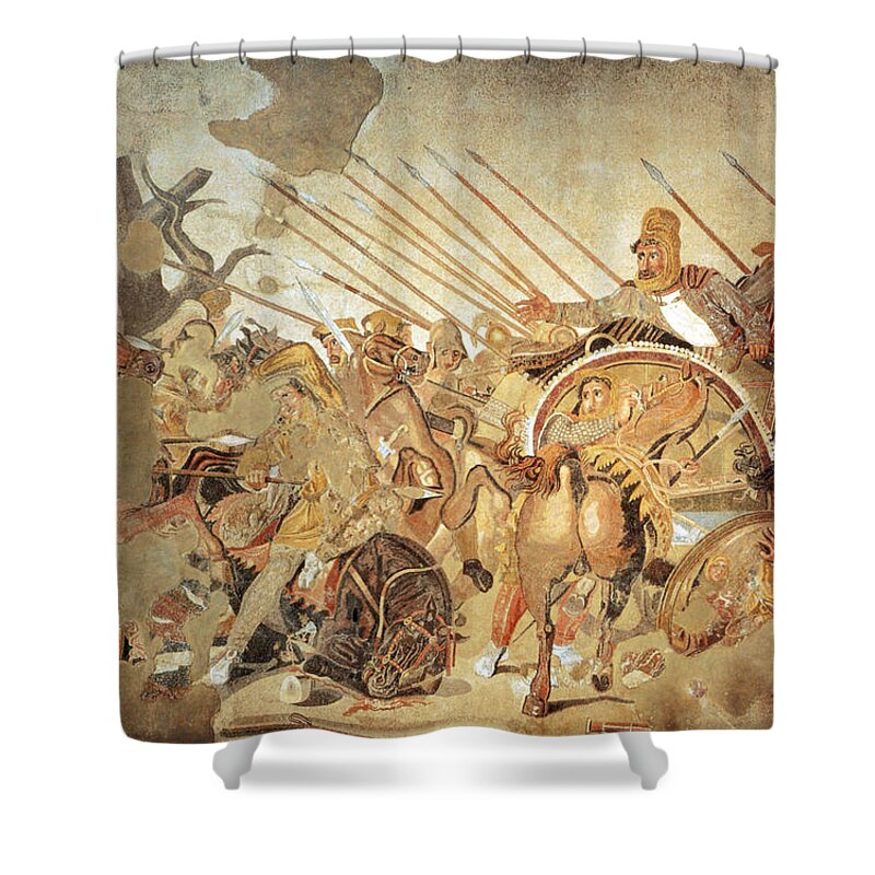 Archeology Shower Curtain featuring the photograph Pompeii, Alexander Mosaic, Battle #1 by Science Source