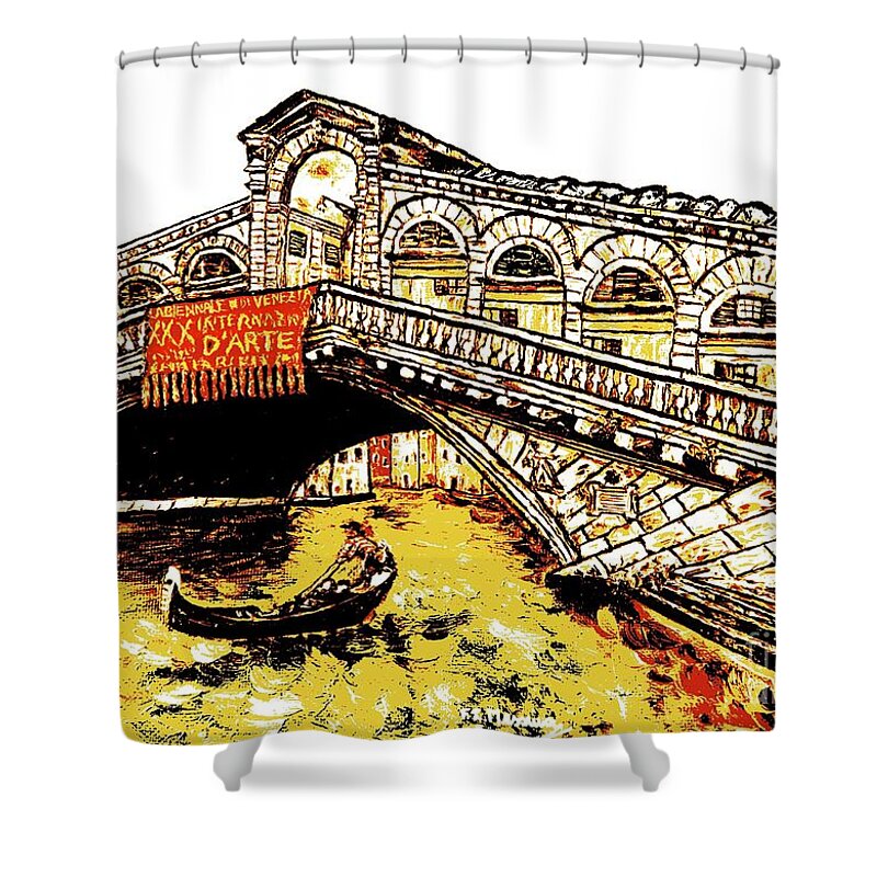 Oil Painting Shower Curtain featuring the painting An iconic bridge by Loredana Messina