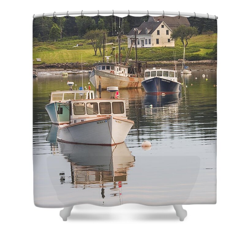Maine Shower Curtain featuring the photograph Port Clyde Maine boats and Harbor #1 by Keith Webber Jr