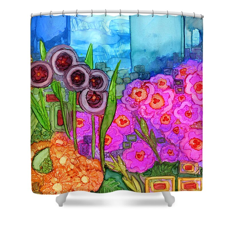 Abstract Shower Curtain featuring the painting Rain is Coming #1 by Vicki Baun Barry