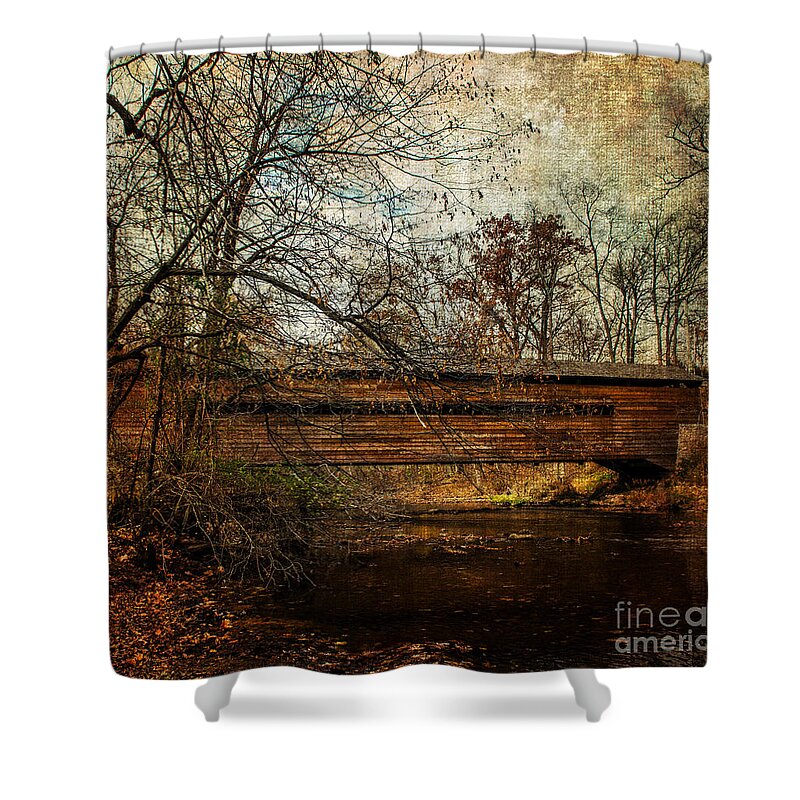 Enhanced Shower Curtain featuring the photograph Rapps Dam Covered Bridge #1 by Judy Wolinsky
