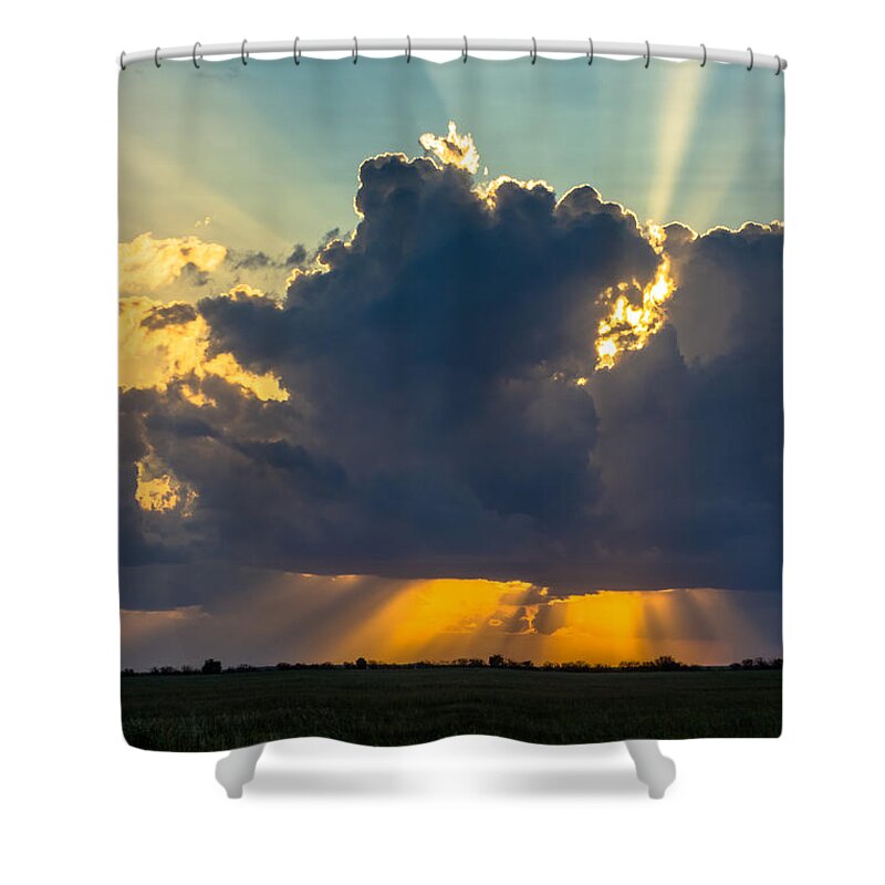 Blue Sky Shower Curtain featuring the photograph Rays From the Clouds #1 by Ed Gleichman