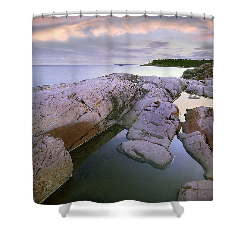 Feb0514 Shower Curtain featuring the photograph Red Rock Point Georgian Bay Lake Huron #1 by Tim Fitzharris