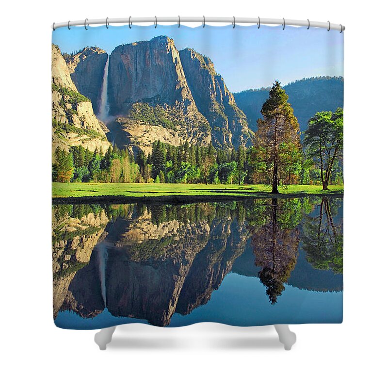 Yosemite National Park Shower Curtain featuring the photograph Reflections of Yosemite Falls by Lynn Bauer
