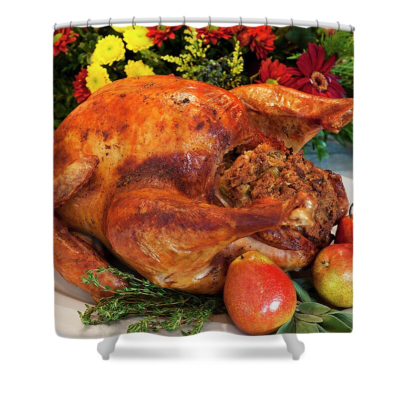 Stuffed Shower Curtain featuring the photograph Roast Turkey by Tetra Images