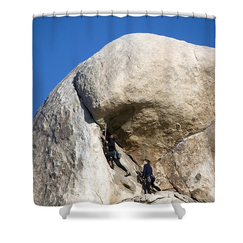 People Shower Curtain featuring the photograph Rock Climbers, Joshua Tree Np #1 by Mark Newman