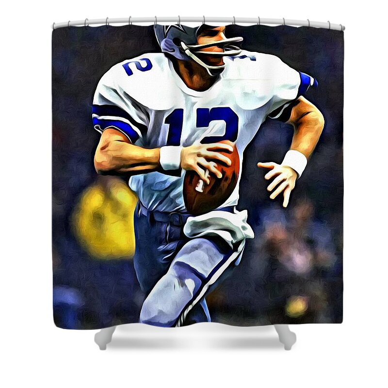 Roger Staubach Shower Curtain featuring the painting Roger Staubach #1 by Florian Rodarte
