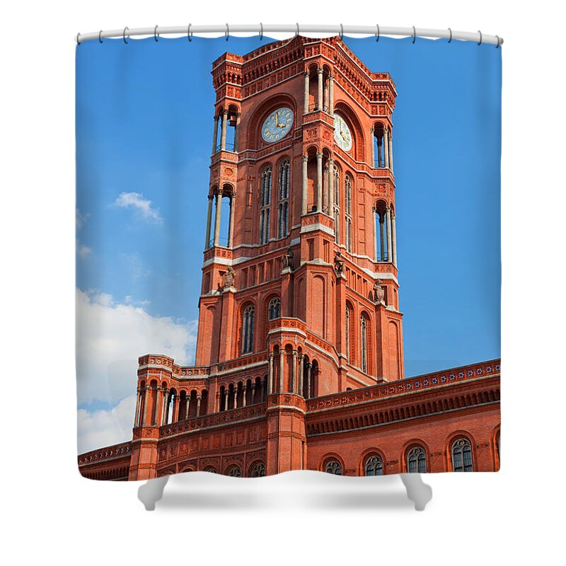 Berlin Shower Curtain featuring the photograph Rotes Rathaus the town hall of Berlin Germany #1 by Michal Bednarek
