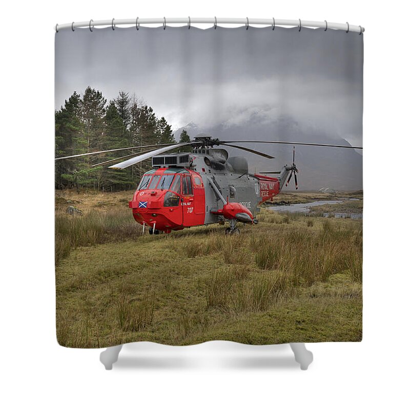 Helicopter Shower Curtain featuring the photograph Royal Navy SAR Sea King XZ920 Glencoe #1 by Gary Eason