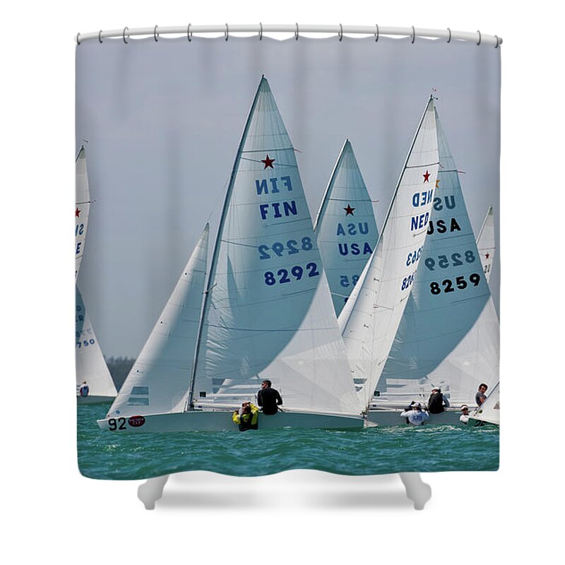 Photography Shower Curtain featuring the photograph Sailboat In Bacardi Star Regatta #1 by Panoramic Images
