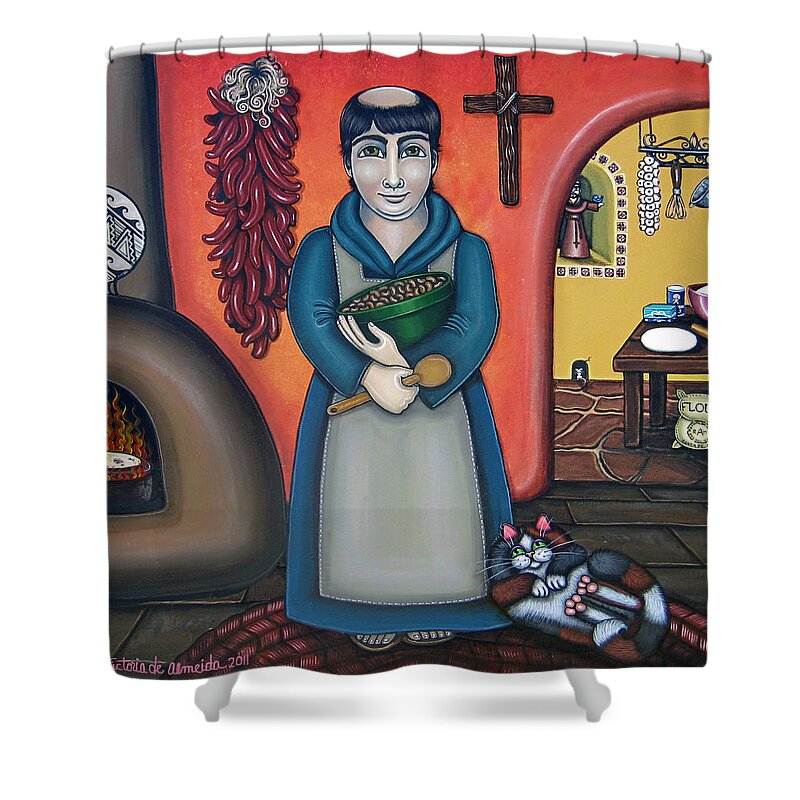 San Pascual Shower Curtain featuring the painting San Pascuals Kitchen by Victoria De Almeida