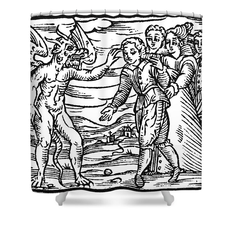 1626 Shower Curtain featuring the painting Satan & Sorcerer, 1626 #1 by Granger