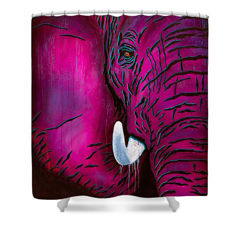 Elephant Shower Curtain featuring the painting Seeing Pink Elephants by Dede Koll