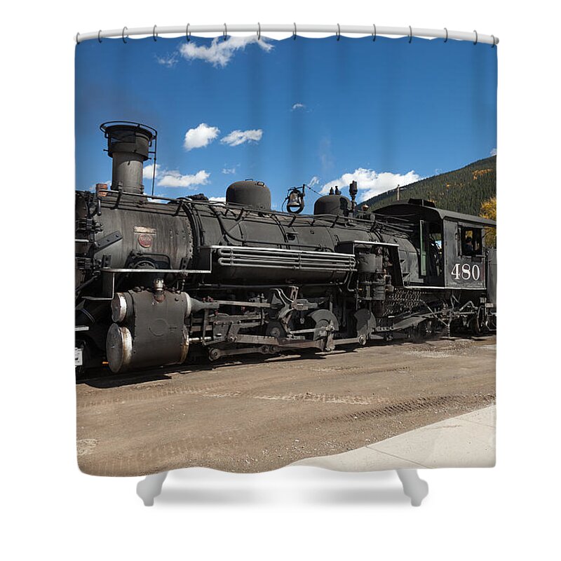Afternoon Shower Curtain featuring the photograph Silverton Station Engine 480 on the Durango and Silverton Narrow Gauge RR by Fred Stearns