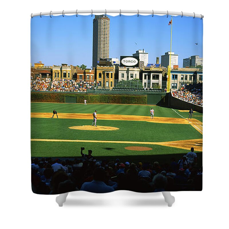 Photography Shower Curtain featuring the photograph Spectators In A Stadium, Wrigley Field #1 by Panoramic Images
