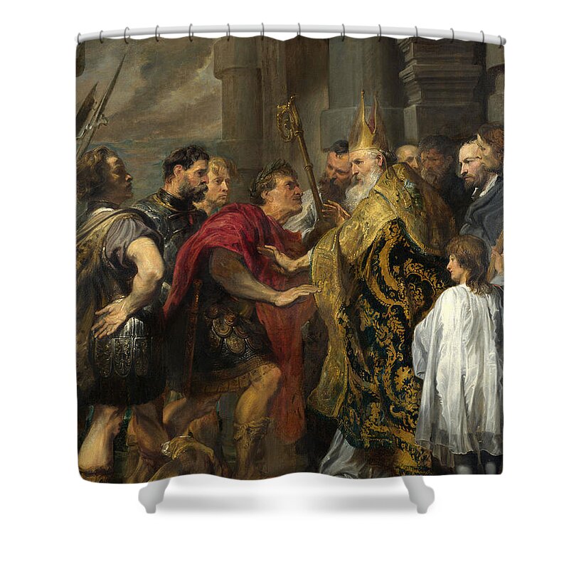 Anthony Van Dyck Shower Curtain featuring the painting St Ambrose barring Theodosius from Milan Cathedral #4 by Anthony van Dyck