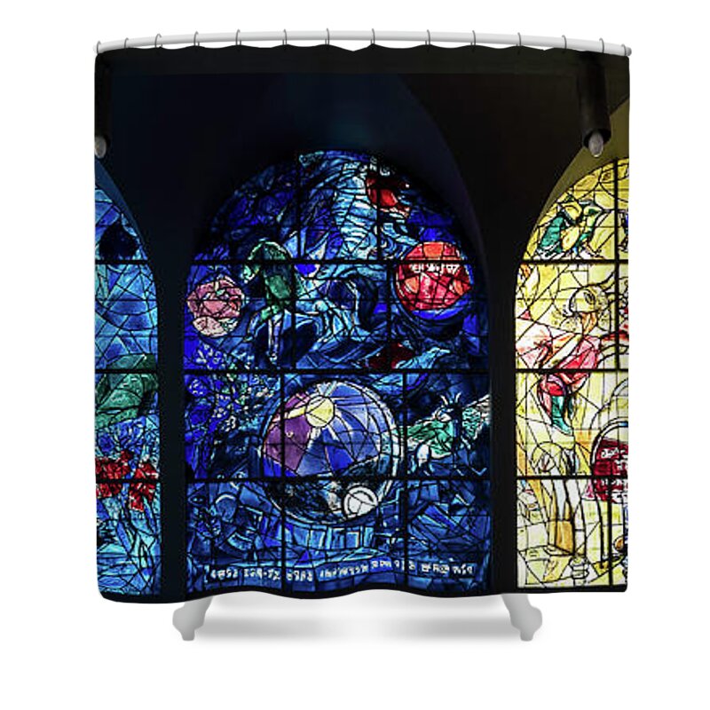 Photography Shower Curtain featuring the photograph Stained Glass Chagall Windows #1 by Panoramic Images