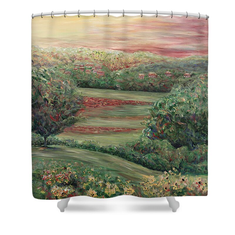 Tuscany Shower Curtain featuring the painting Summer in Tuscany by Nadine Rippelmeyer