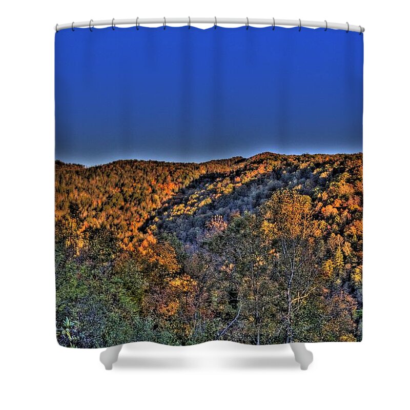 River Shower Curtain featuring the photograph Sun on the Hills #1 by Jonny D