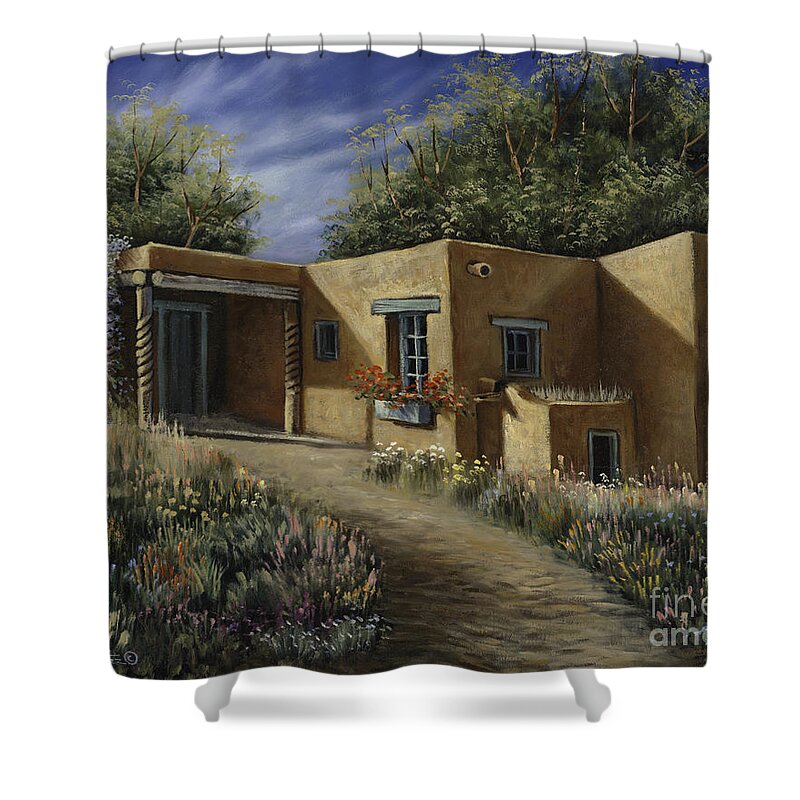 Southwest-landscape Shower Curtain featuring the painting Sunny Day by Ricardo Chavez-Mendez