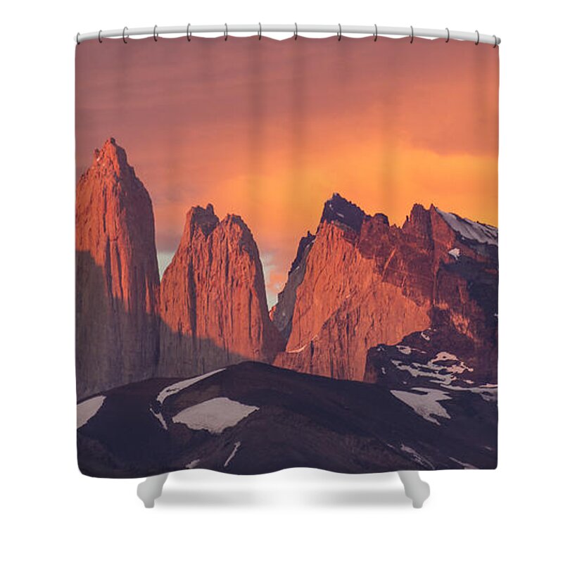 Feb0514 Shower Curtain featuring the photograph Sunrise Torres Del Paine Np Chile by Matthias Breiter