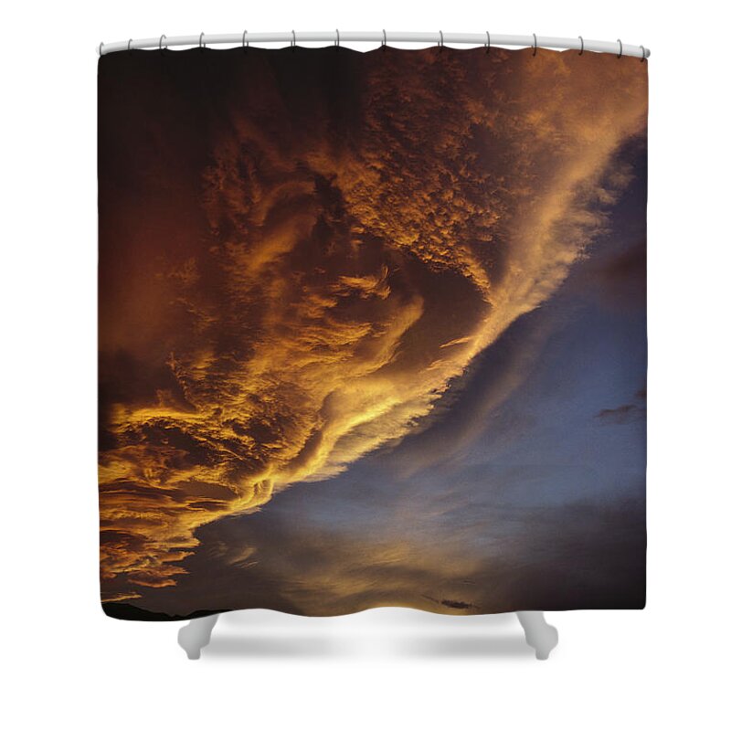 Feb0514 Shower Curtain featuring the photograph Sunset On Storm Clouds Near Mt Cook #1 by Ian Whitehouse
