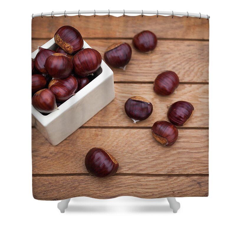Heap Shower Curtain featuring the photograph Sweet Chestnuts #1 by Deborah Pendell