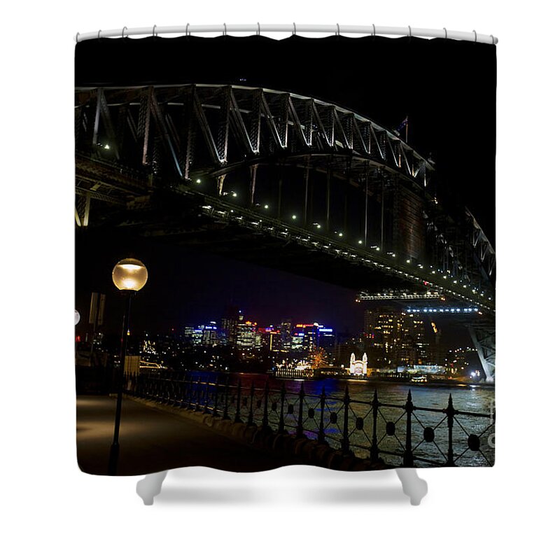 Travel Shower Curtain featuring the photograph Sydney Harbor Bridge at night #1 by Jason O Watson