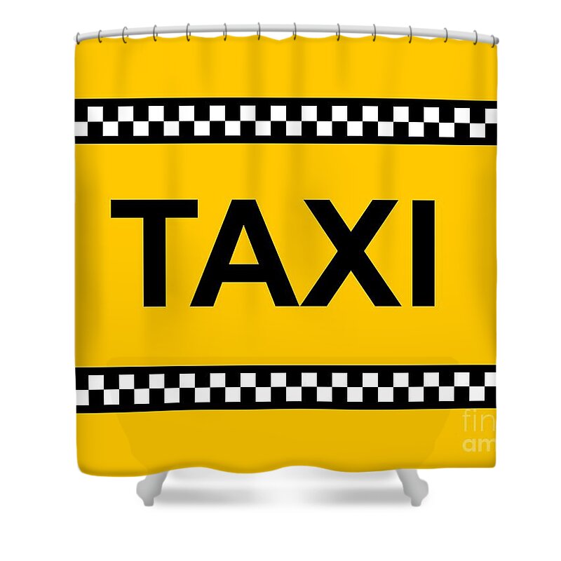 Yellow Shower Curtain featuring the digital art TAXI Sign #1 by Henrik Lehnerer