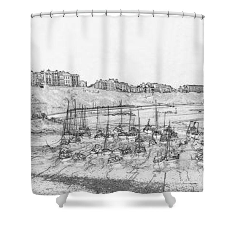 Tenby Shower Curtain featuring the photograph Tenby Harbor Panorama #1 by Steve Purnell