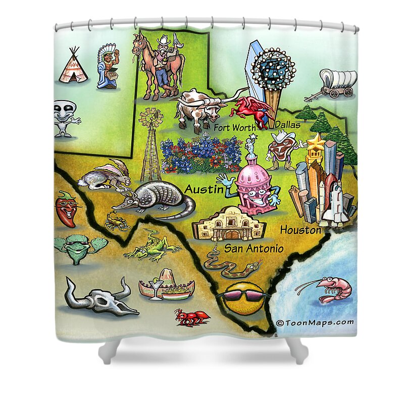 Texas Shower Curtain featuring the digital art Texas Cartoon Map #2 by Kevin Middleton