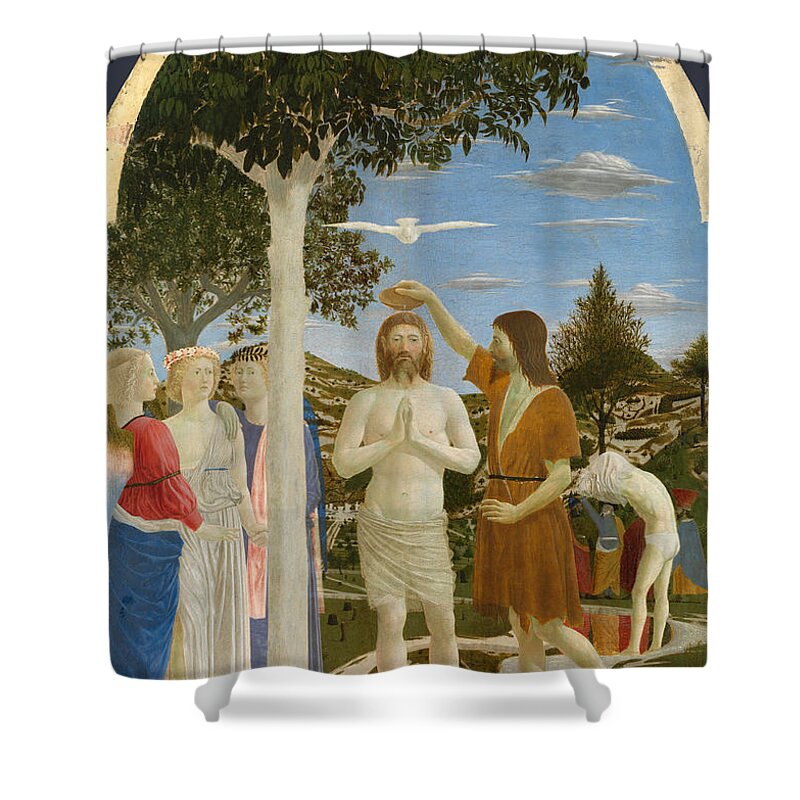 Piero Della Francesca Shower Curtain featuring the painting The Baptism of Christ #3 by Piero della Francesca