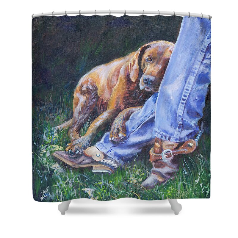 Dog Shower Curtain featuring the painting Tired by Page Holland