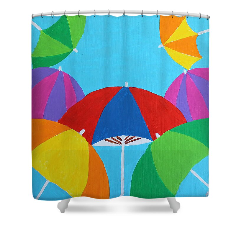 Umbrellas Shower Curtain featuring the painting Umbrellas by Deborah Boyd