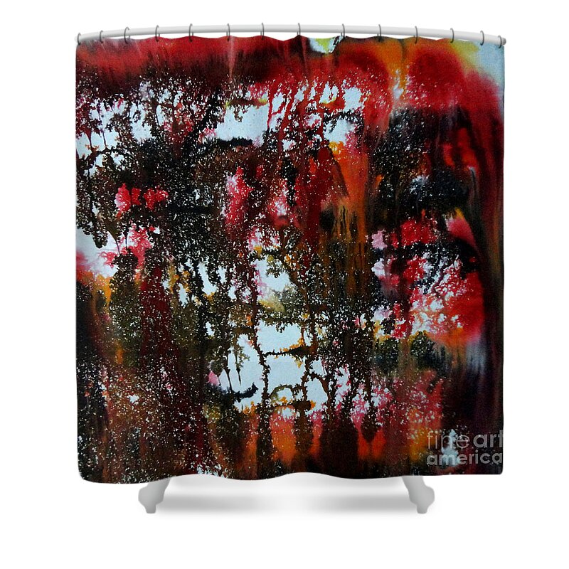 Art Shower Curtain featuring the painting Red Forest by Tamal Sen Sharma