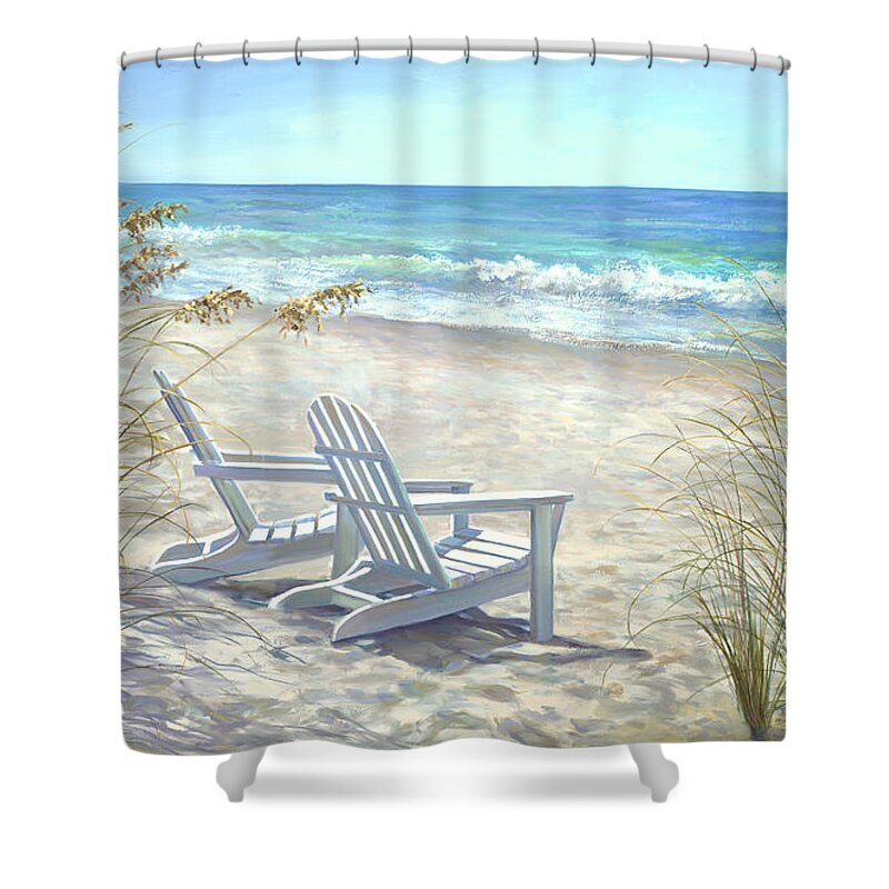 Beaches Shower Curtain featuring the painting View for two. by Laurie Snow Hein