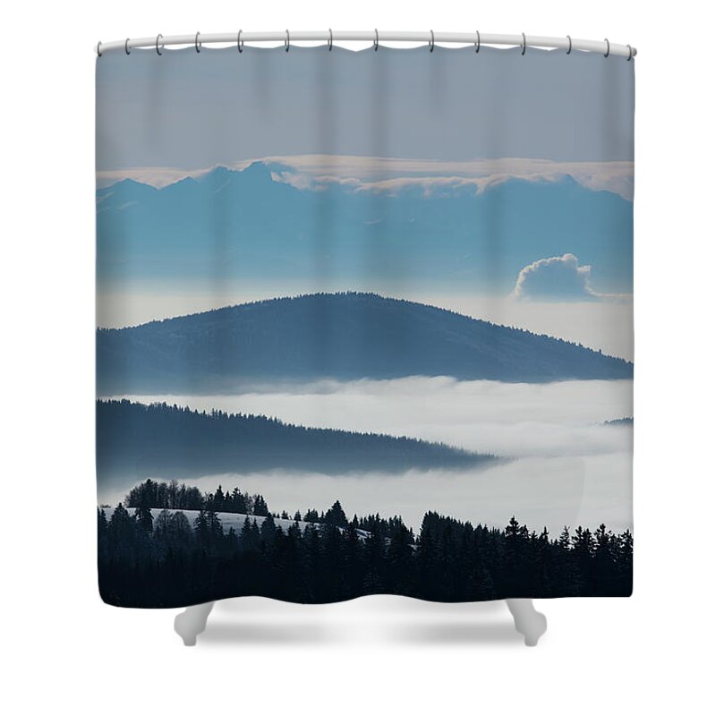 Cloud Shower Curtain featuring the photograph View From Muggenbrunn Towards The Swiss #1 by Carl Bruemmer