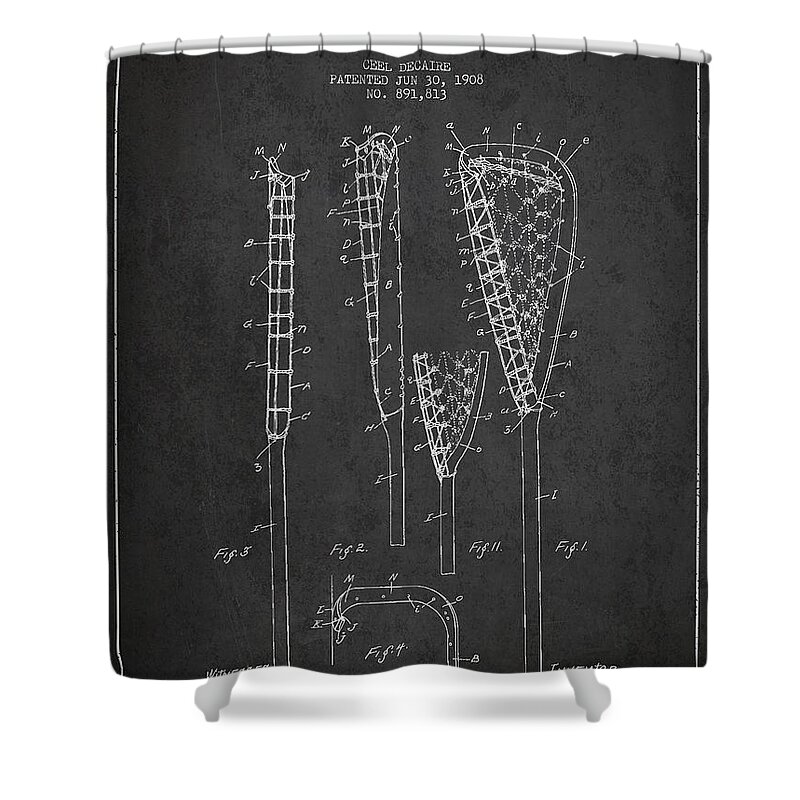 Lacrosse Shower Curtain featuring the digital art Vintage Lacrosse Stick Patent from 1908 #3 by Aged Pixel