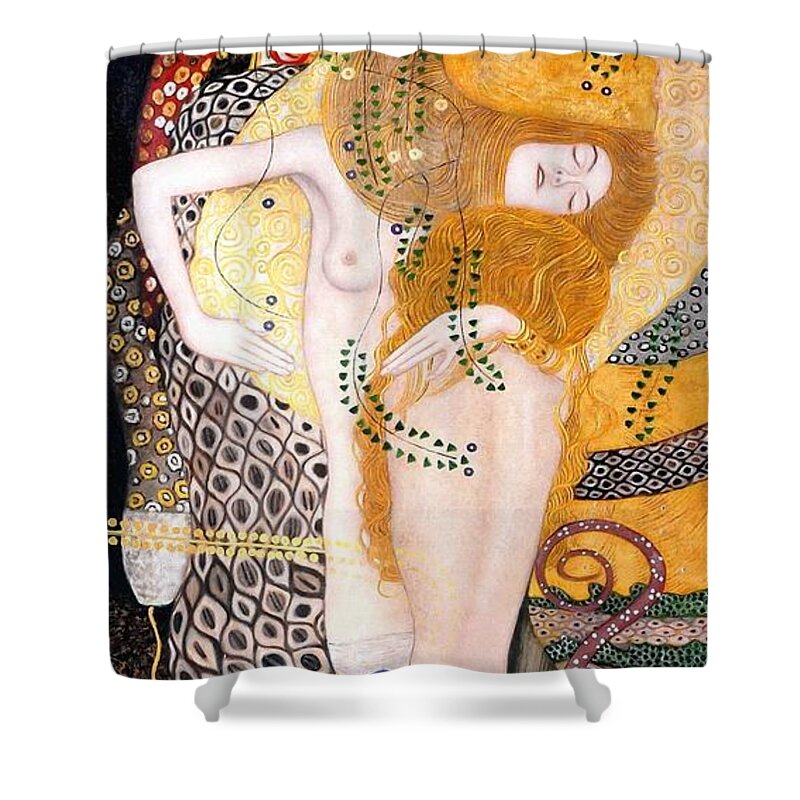 Gustav Klimt Shower Curtain featuring the painting Water Serpents I by Gustav Klimt