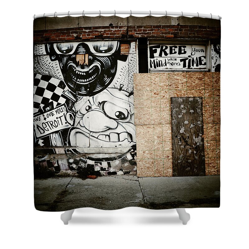 Graffiti Shower Curtain featuring the photograph We Love You Detroit #2 by Natasha Marco