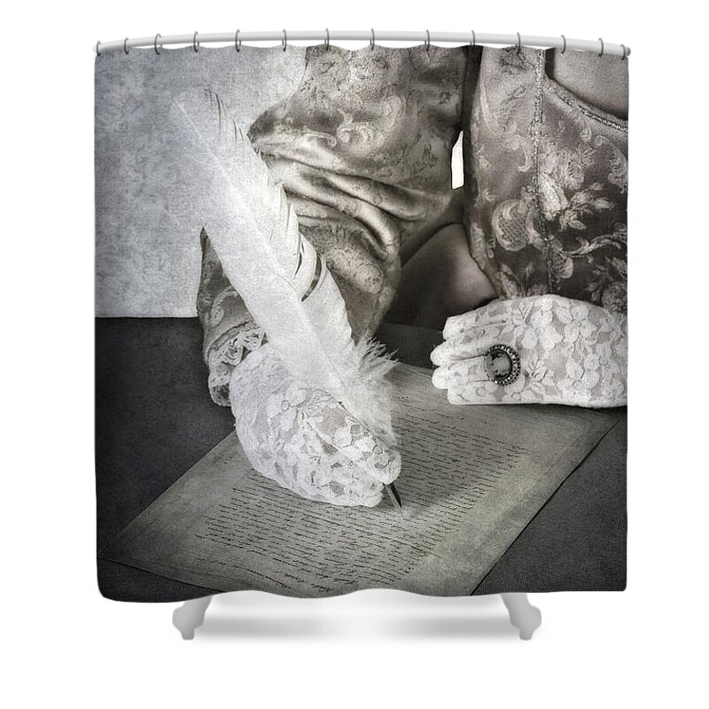 Woman Shower Curtain featuring the photograph Writing #1 by Joana Kruse