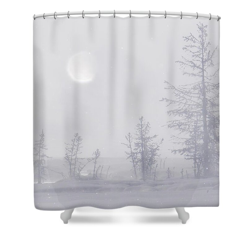 Fog Shower Curtain featuring the photograph Yellowstone Morning #1 by Priscilla Burgers