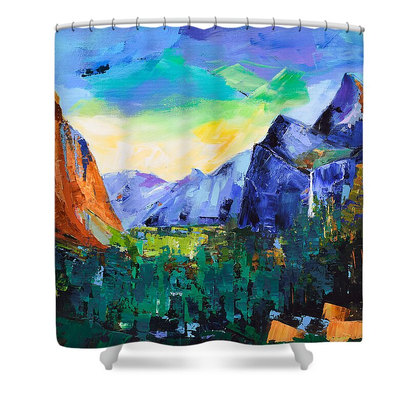Yosemite Valley Shower Curtain featuring the painting Yosemite Valley - Tunnel View by Elise Palmigiani