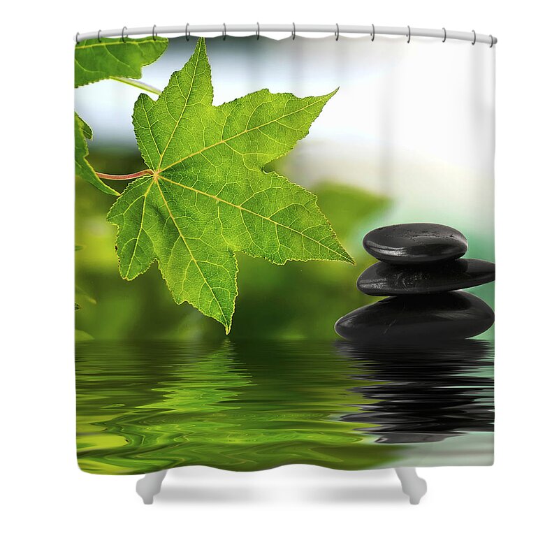 Zen Shower Curtain featuring the photograph Zen stones on water #1 by Paulo Goncalves