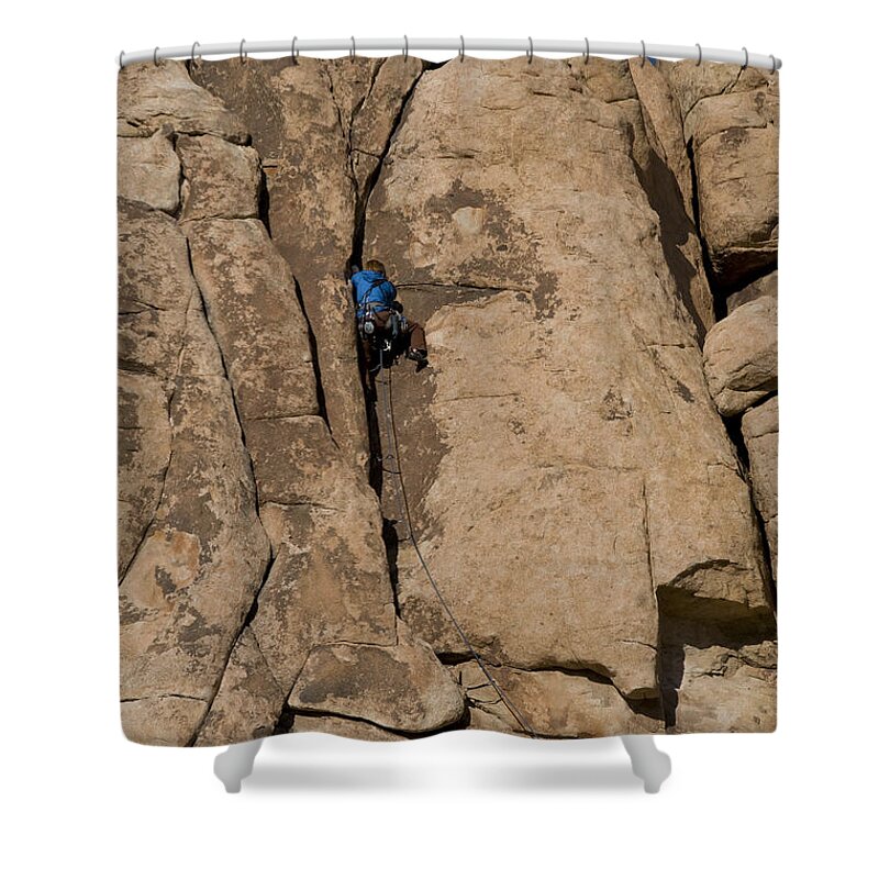 People Shower Curtain featuring the photograph Rock Climber, Joshua Tree Np #10 by Mark Newman
