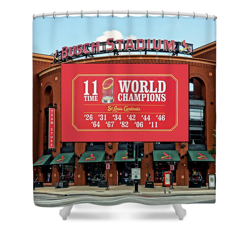 St. Louis Cardinals Shower Curtain featuring the photograph 11 Time World Champion St Louis Cardnials DSC01294 by Greg Kluempers