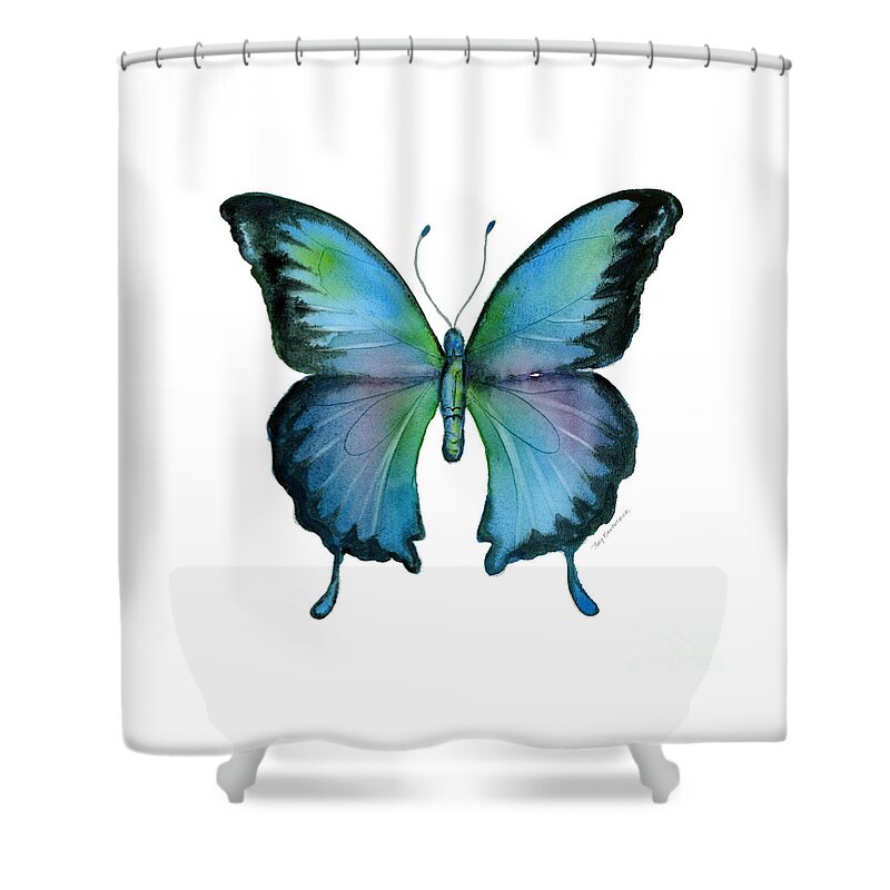 Blue Shower Curtain featuring the painting 12 Blue Emperor Butterfly by Amy Kirkpatrick